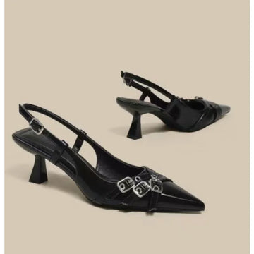 Xajzpa Black Fashionable Pointed Toe Shallow Mouth New High-heeled Shoes Summer Elegant Buckle Decorated Stiletto Women's Pumps